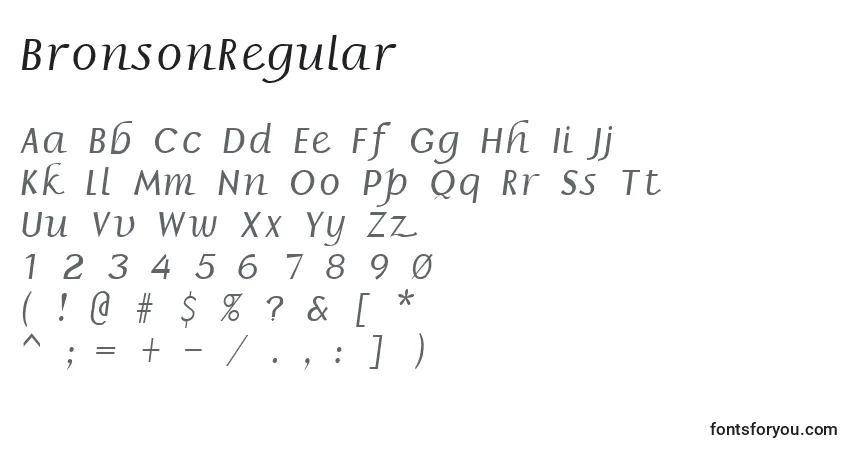 Czcionka BronsonRegular – alfabet, cyfry, specjalne znaki