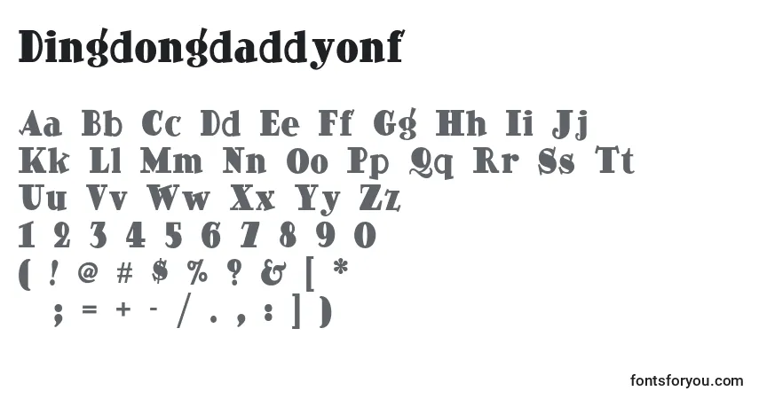 Schriftart Dingdongdaddyonf (63569) – Alphabet, Zahlen, spezielle Symbole