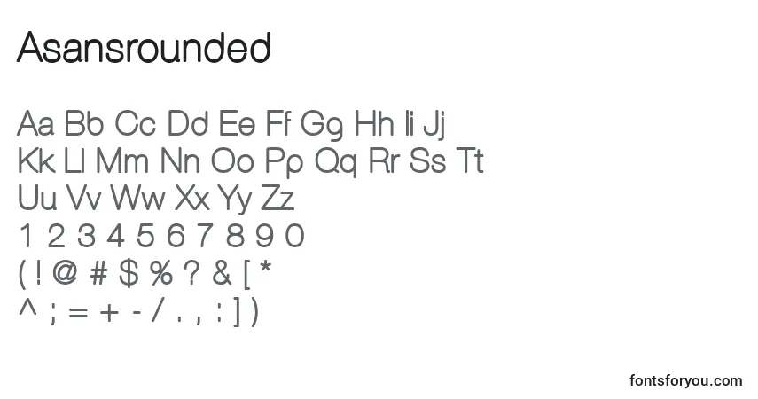 Schriftart Asansrounded – Alphabet, Zahlen, spezielle Symbole