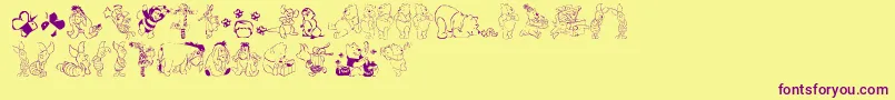 フォントNewPooh – 紫色のフォント、黄色の背景