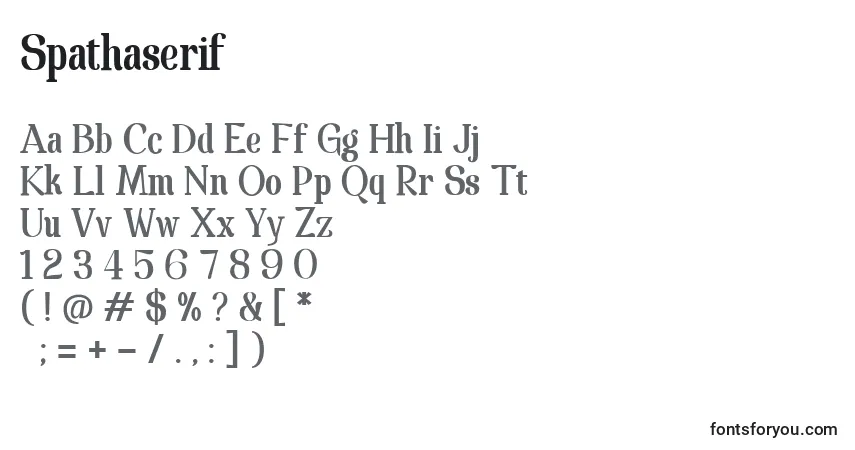 A fonte Spathaserif – alfabeto, números, caracteres especiais