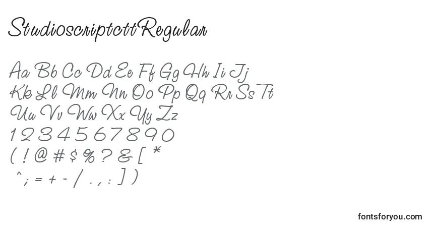 Czcionka StudioscriptcttRegular – alfabet, cyfry, specjalne znaki