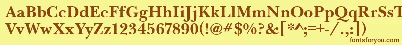 フォントBaskervilleHandcutBold – 茶色の文字が黄色の背景にあります。