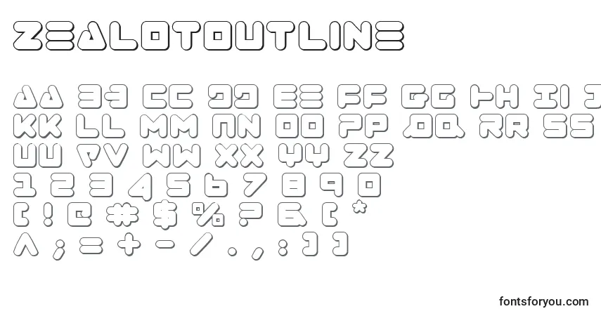 A fonte ZealotOutline – alfabeto, números, caracteres especiais