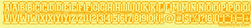 AMonumentottldccm-Schriftart – Orangefarbene Schriften auf gelbem Hintergrund