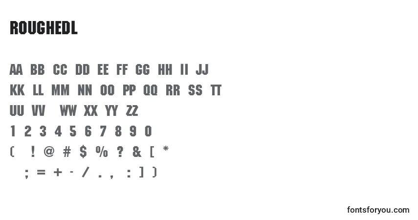 Czcionka RoughedLight – alfabet, cyfry, specjalne znaki