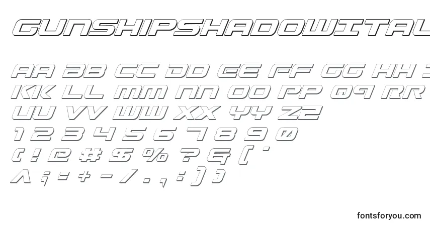 Шрифт GunshipShadowItal – алфавит, цифры, специальные символы