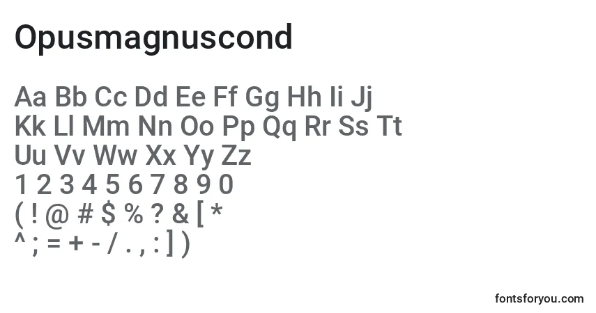 A fonte Opusmagnuscond – alfabeto, números, caracteres especiais