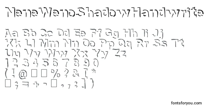 Schriftart NeneWenoShadowHandwrite – Alphabet, Zahlen, spezielle Symbole