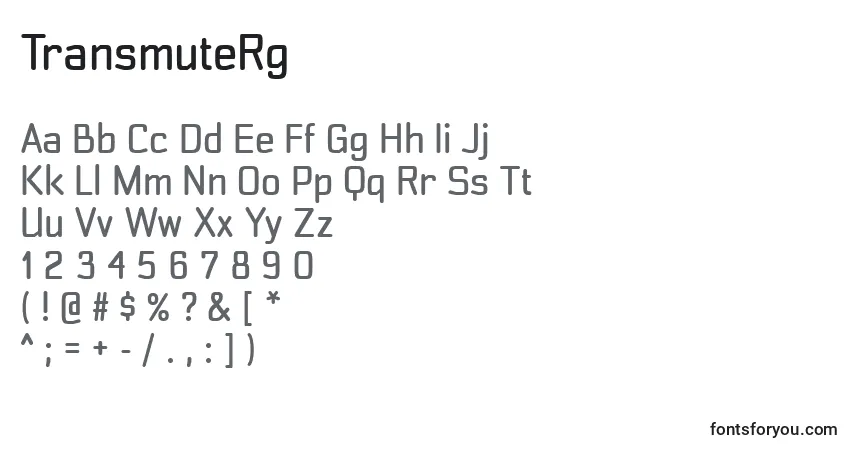 Czcionka TransmuteRg – alfabet, cyfry, specjalne znaki