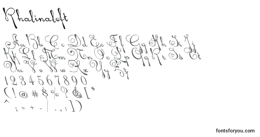 Czcionka Rhalinaleft – alfabet, cyfry, specjalne znaki