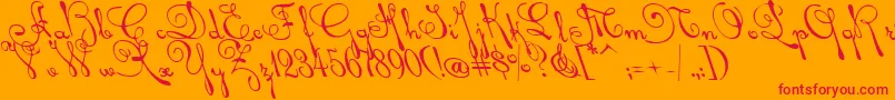 フォントRhalinaleft – オレンジの背景に赤い文字