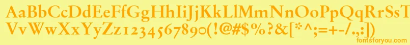 StempelGaramondBoldOldstyleFigures-Schriftart – Orangefarbene Schriften auf gelbem Hintergrund