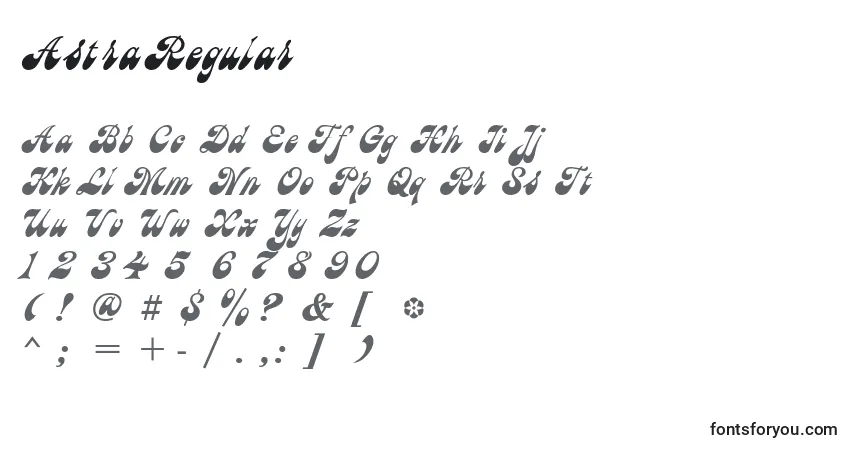 Schriftart AstraRegular – Alphabet, Zahlen, spezielle Symbole