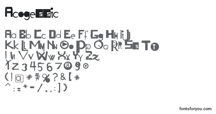 Czcionka Acogessic – alfabet, cyfry, specjalne znaki