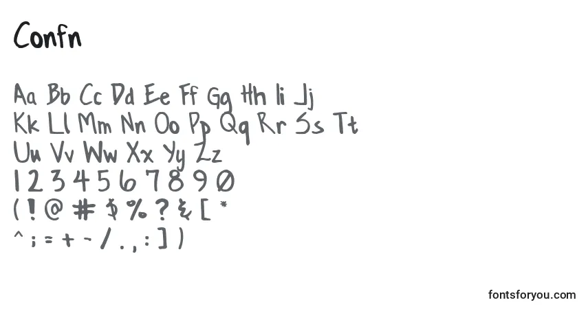 Schriftart Confn – Alphabet, Zahlen, spezielle Symbole