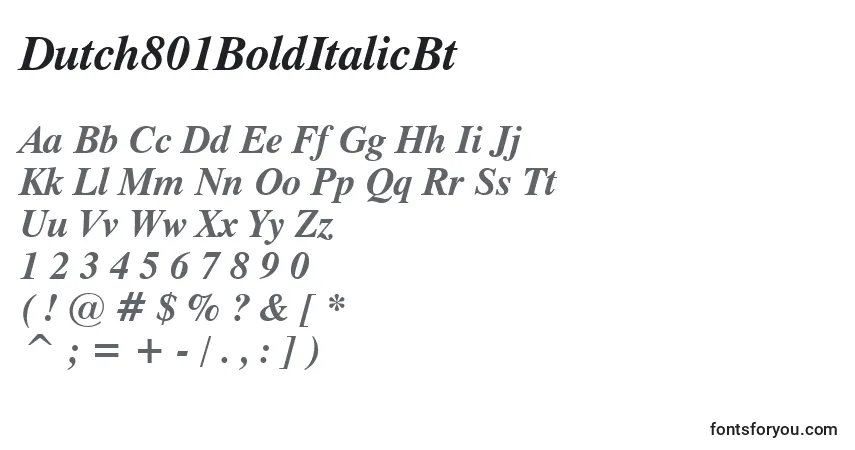 A fonte Dutch801BoldItalicBt – alfabeto, números, caracteres especiais
