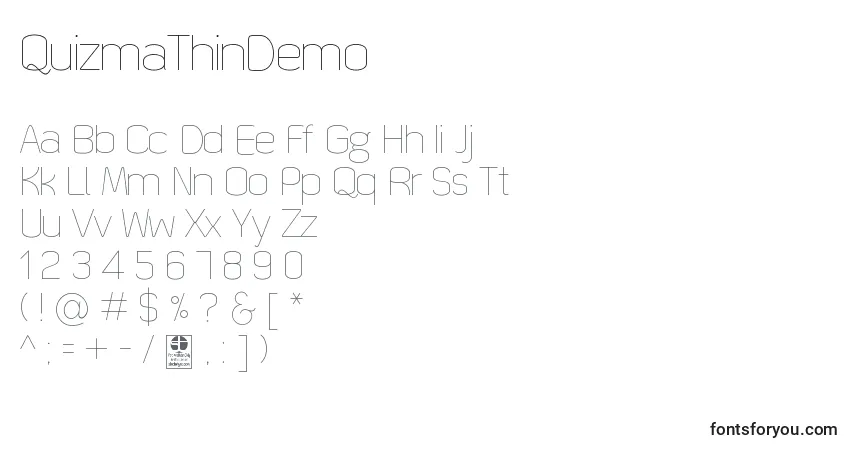 Шрифт QuizmaThinDemo – алфавит, цифры, специальные символы