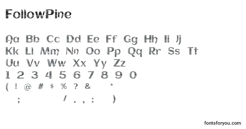 Czcionka FollowPine – alfabet, cyfry, specjalne znaki