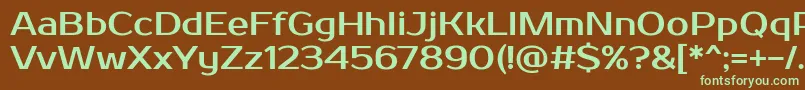 フォントProsto – 緑色の文字が茶色の背景にあります。