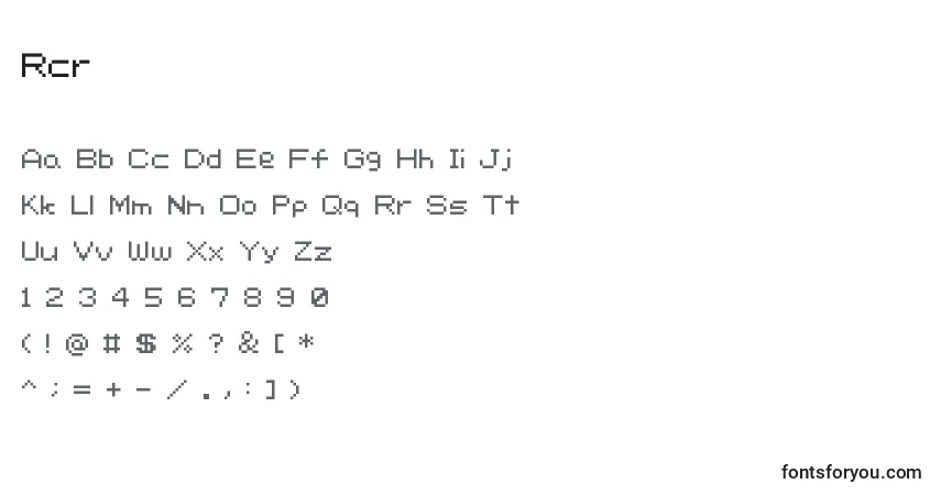 Schriftart Rcr – Alphabet, Zahlen, spezielle Symbole