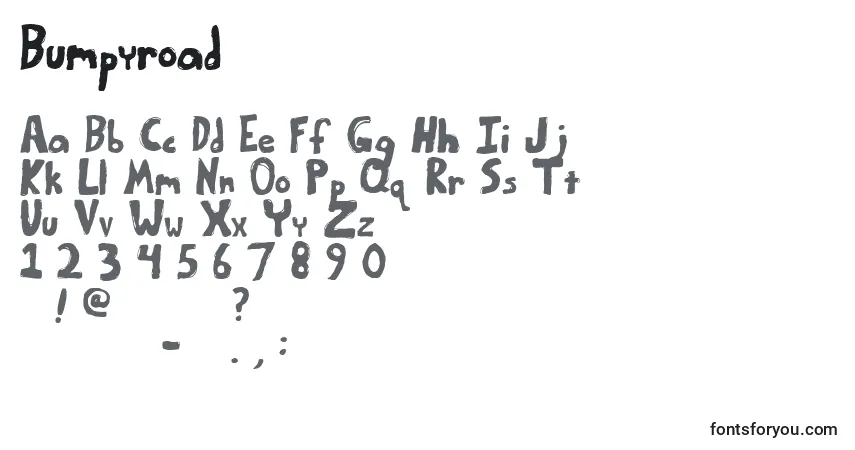 Schriftart Bumpyroad – Alphabet, Zahlen, spezielle Symbole
