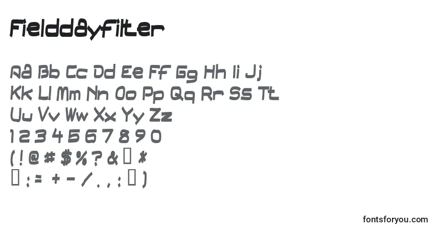 Schriftart Fielddayfilter – Alphabet, Zahlen, spezielle Symbole