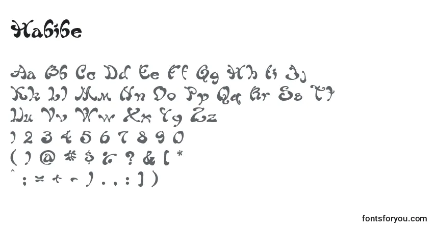 A fonte Habibe – alfabeto, números, caracteres especiais