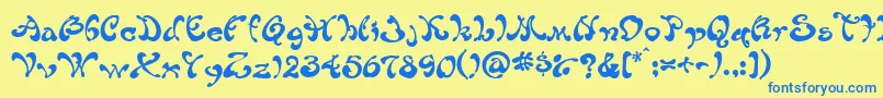 フォントHabibe – 青い文字が黄色の背景にあります。