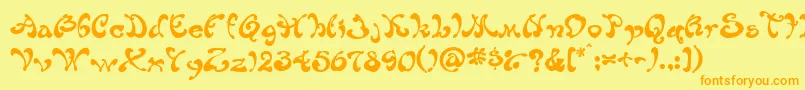 フォントHabibe – オレンジの文字が黄色の背景にあります。