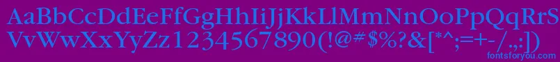 Fonte Garamondbookttt – fontes azuis em um fundo violeta