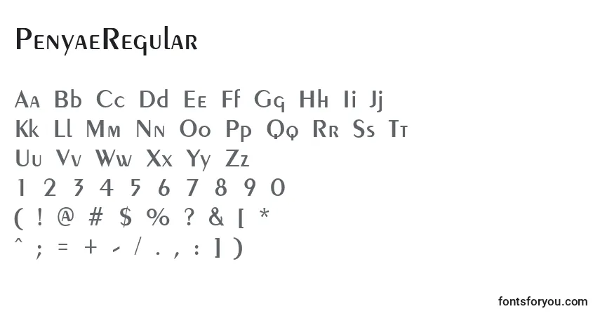 Schriftart PenyaeRegular – Alphabet, Zahlen, spezielle Symbole
