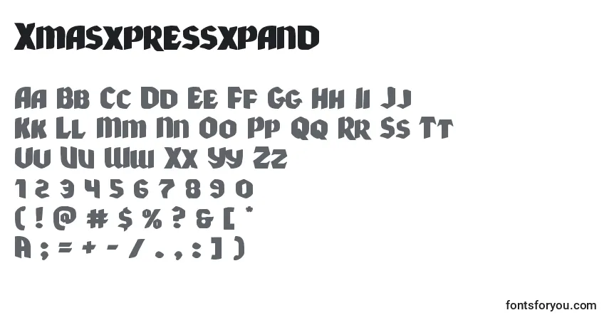 Czcionka Xmasxpressxpand – alfabet, cyfry, specjalne znaki