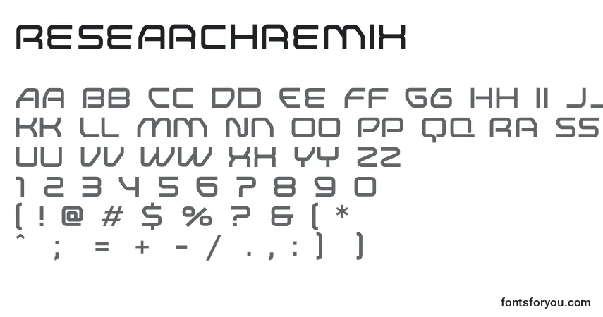 Czcionka Researchremix – alfabet, cyfry, specjalne znaki