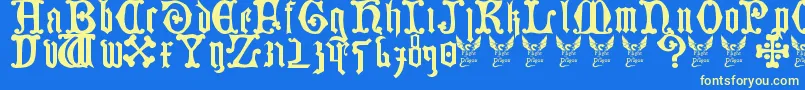 GermanBlackletters15thC-Schriftart – Gelbe Schriften auf blauem Hintergrund