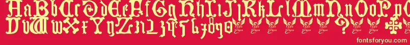 Fonte GermanBlackletters15thC – fontes amarelas em um fundo vermelho