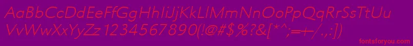 UrwgrotesktextligextwidOblique-Schriftart – Rote Schriften auf violettem Hintergrund