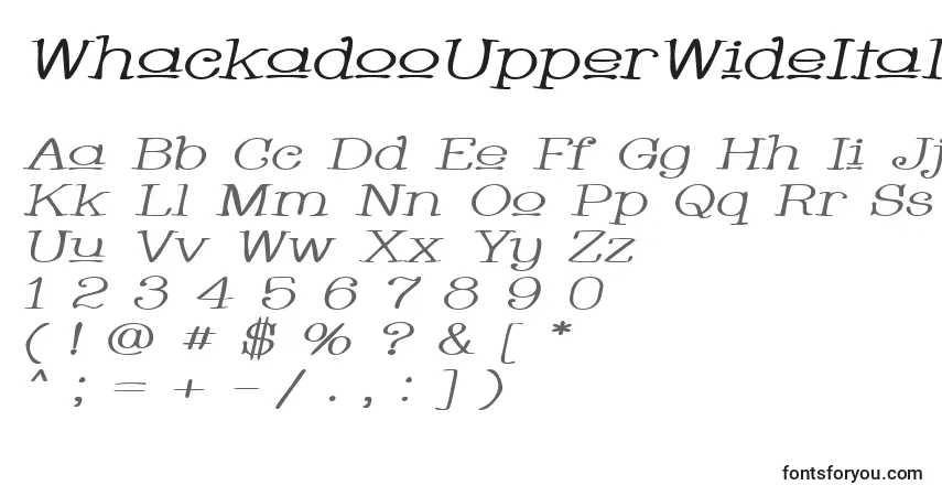 WhackadooUpperWideItalicフォント–アルファベット、数字、特殊文字