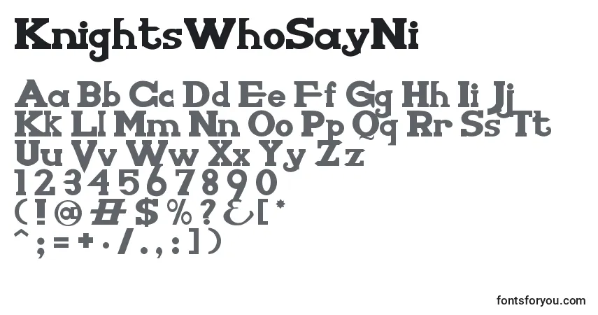 Schriftart KnightsWhoSayNi – Alphabet, Zahlen, spezielle Symbole
