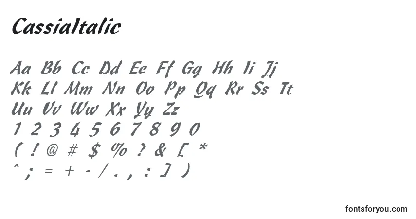 A fonte CassiaItalic – alfabeto, números, caracteres especiais