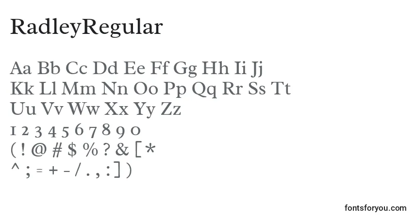 A fonte RadleyRegular – alfabeto, números, caracteres especiais