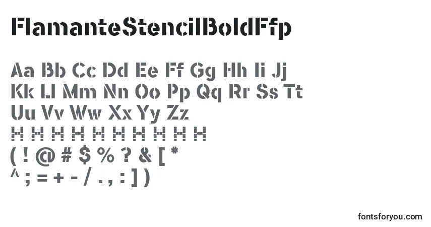 Czcionka FlamanteStencilBoldFfp – alfabet, cyfry, specjalne znaki