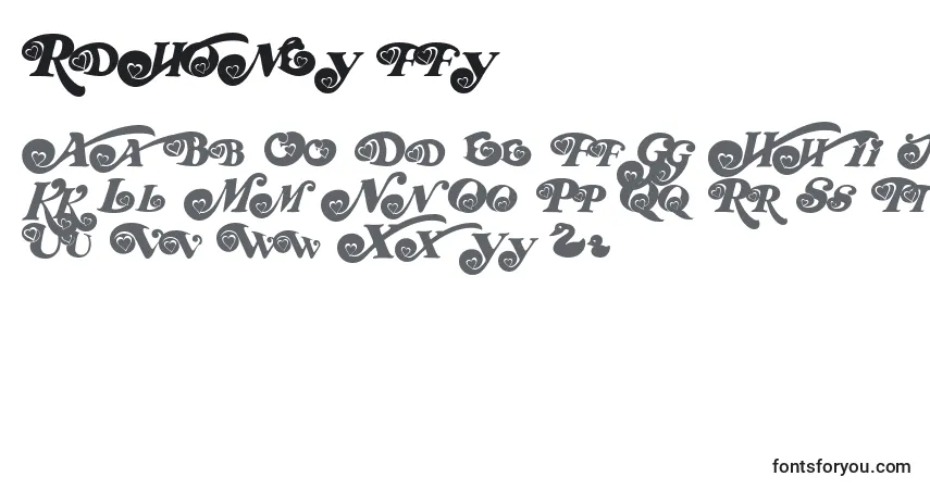 Czcionka Rdhoney ffy – alfabet, cyfry, specjalne znaki