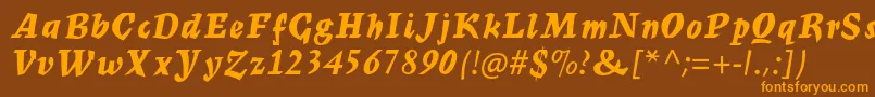 フォントMercuriusmtstdBoldscript – オレンジ色の文字が茶色の背景にあります。