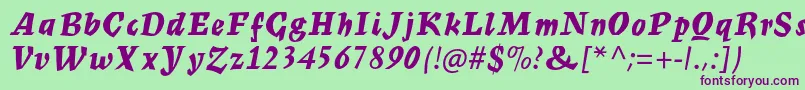 フォントMercuriusmtstdBoldscript – 緑の背景に紫のフォント