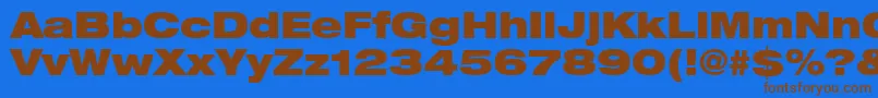 HelveticaLt93BlackExtended-Schriftart – Braune Schriften auf blauem Hintergrund