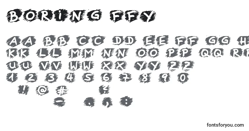 Schriftart Boring ffy – Alphabet, Zahlen, spezielle Symbole