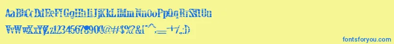 フォントCrackbars – 青い文字が黄色の背景にあります。