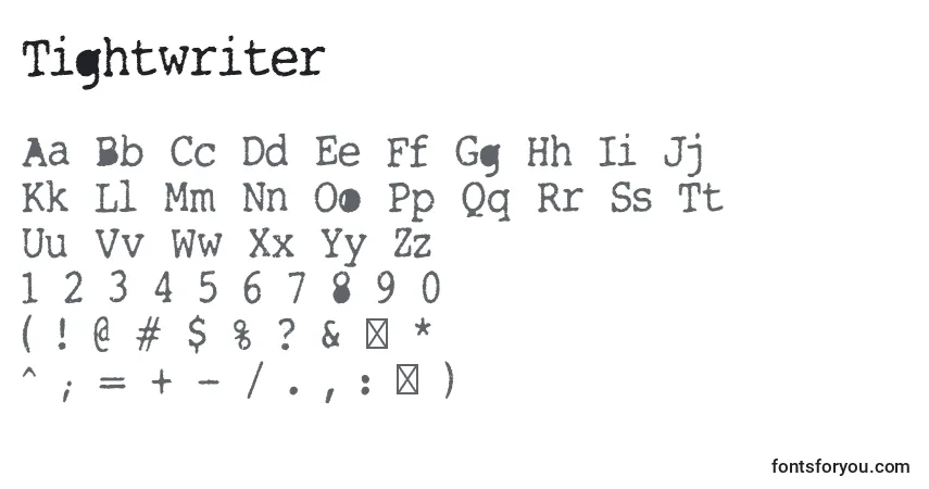 A fonte Tightwriter – alfabeto, números, caracteres especiais