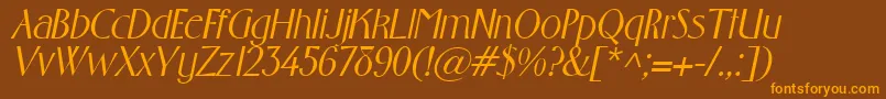 GabrielItalic-Schriftart – Orangefarbene Schriften auf braunem Hintergrund